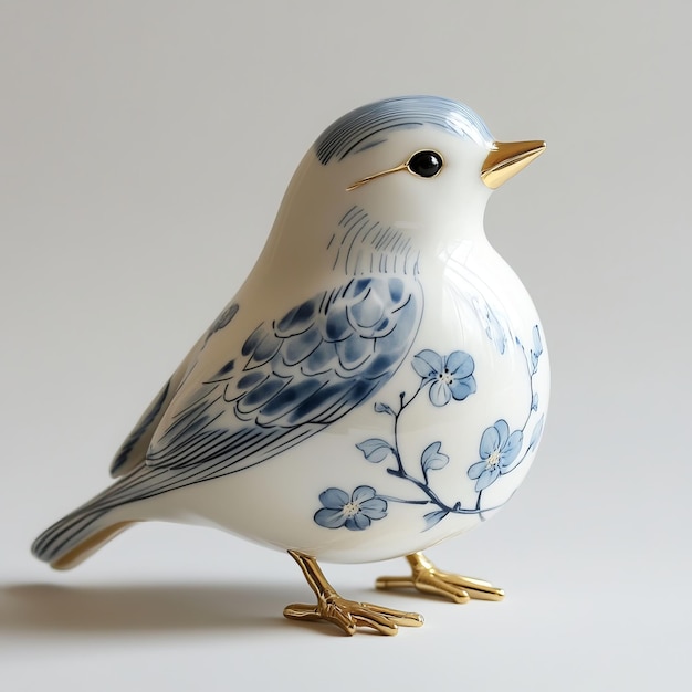 haftowany ptak na lnianej tkaninie